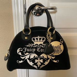 Juicy Couture Leather and Velour Bowler Handbag Y2k